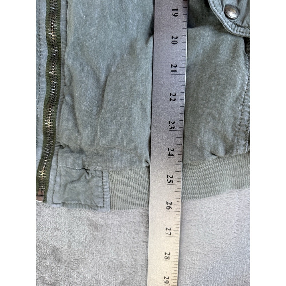 Free People Women's Medium Ruched Sleeve Bomber Jacket Olive Green Linen Blend - Picture 6 of 10